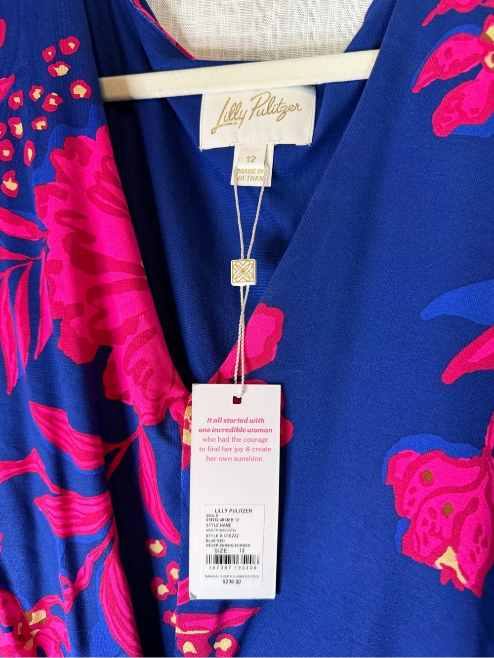 Lilly Pulitzer Blue Maxi Dress with Bright Pink Floral Print